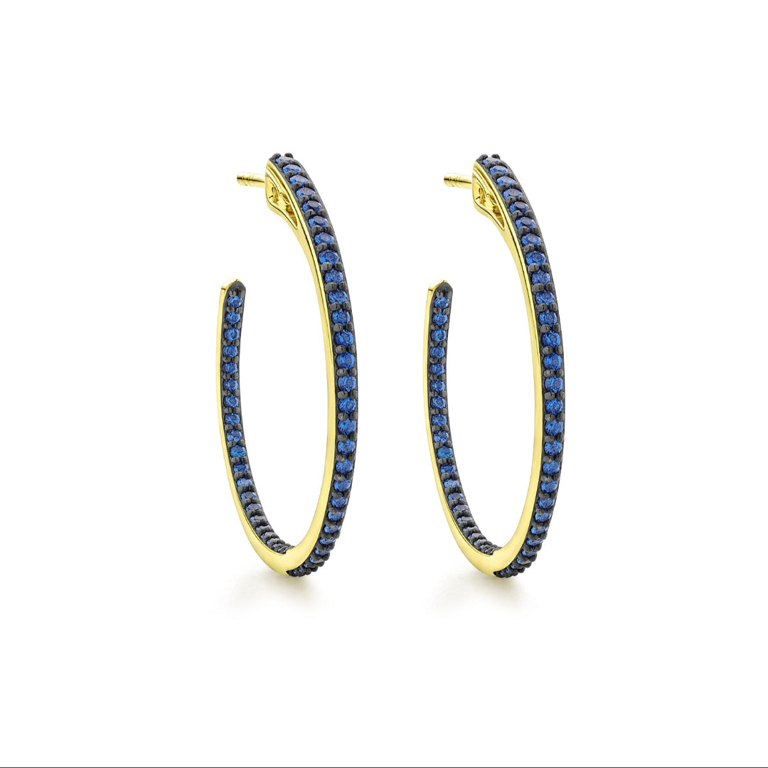 blue pave gold medium hoop earring