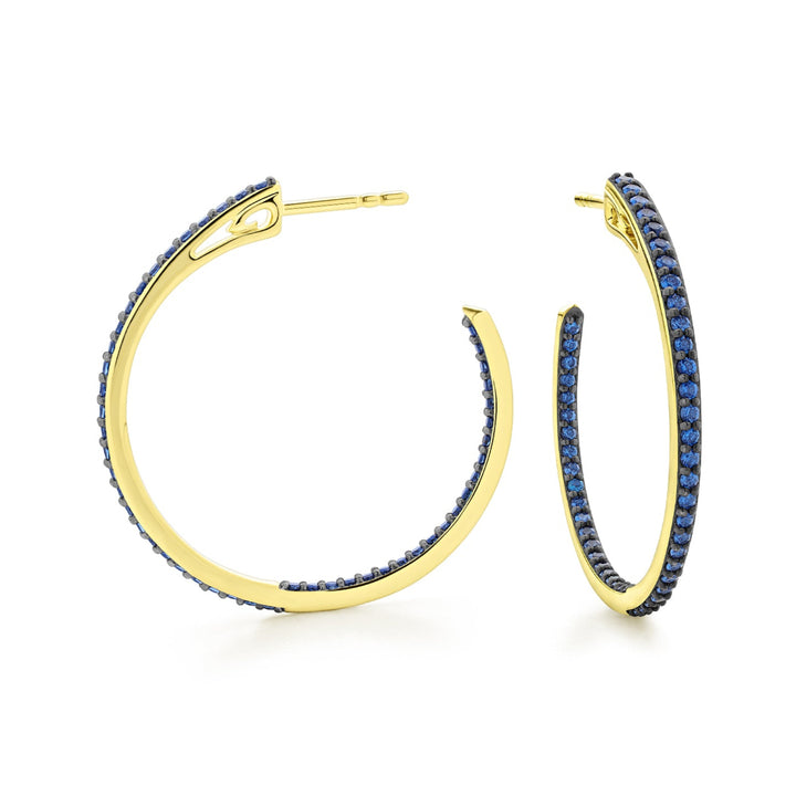 blue pave gold medium hoop earring