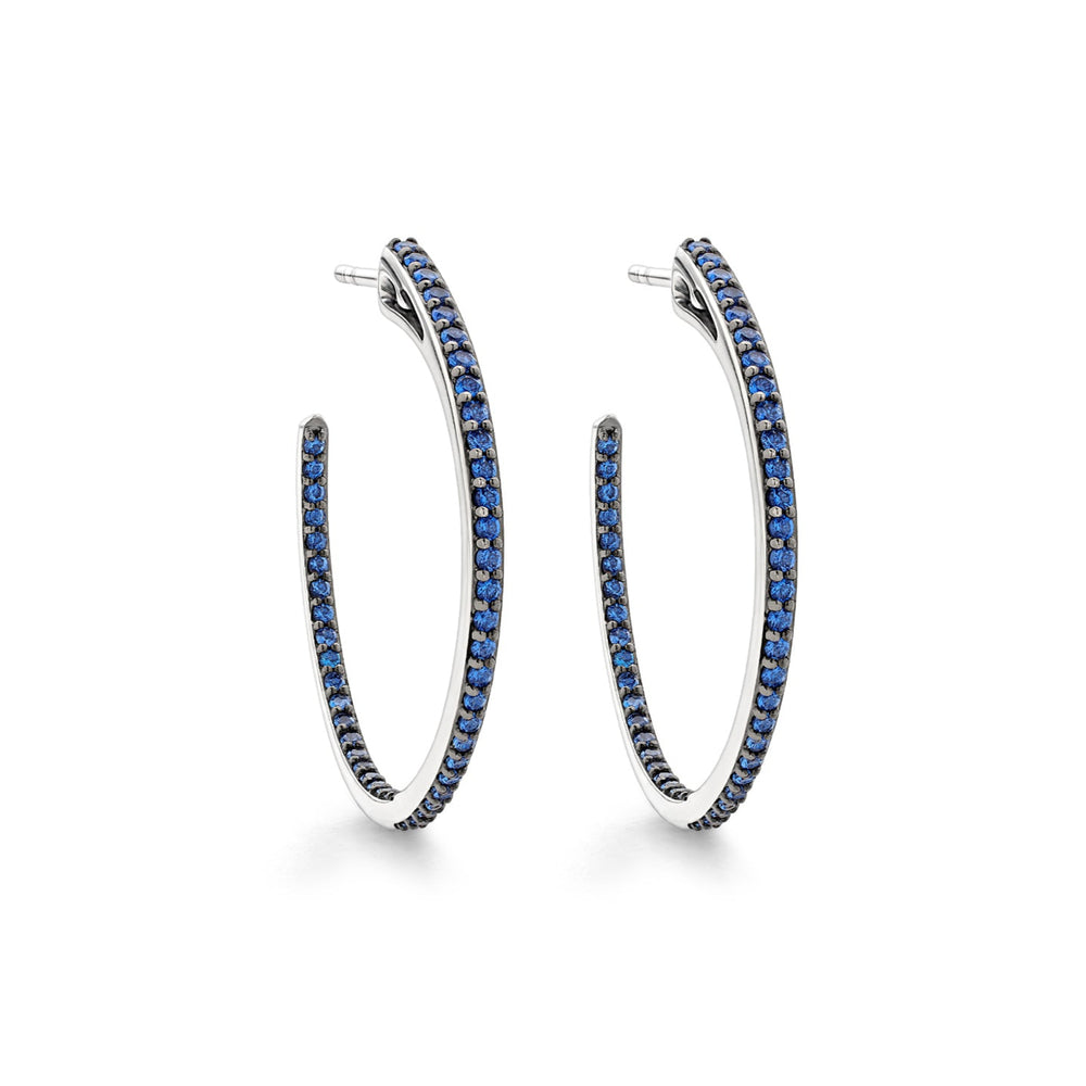 blue pave silver medium hoop earring