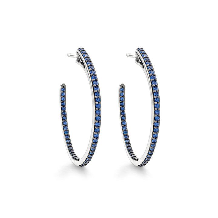 blue pave silver medium hoop earring