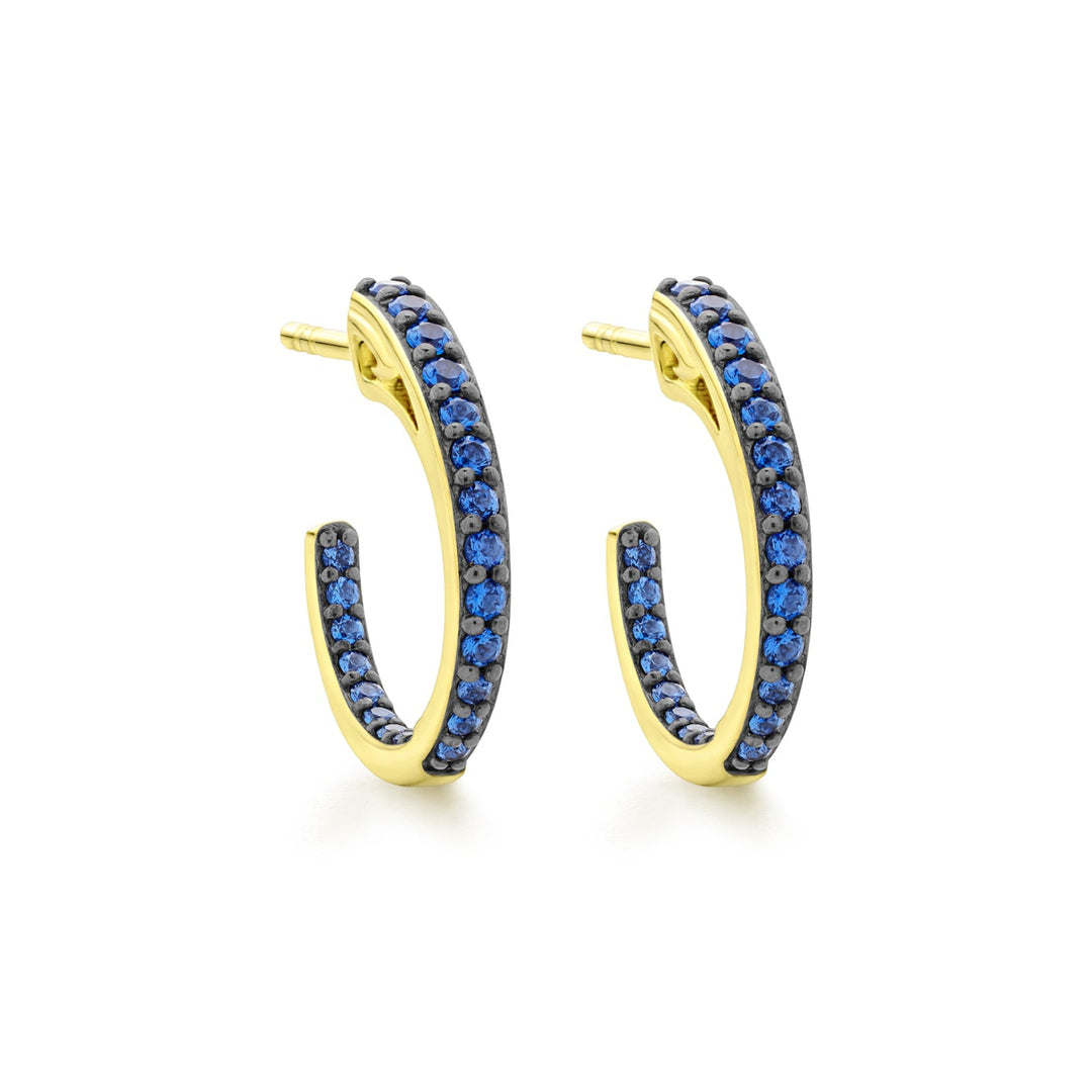 gold blue pave small hoop earring