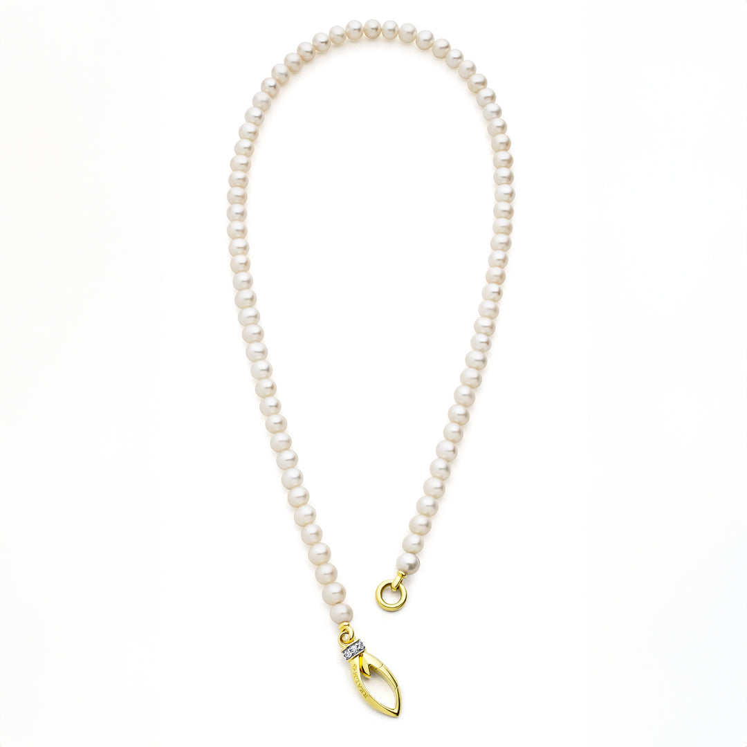 Everyday Pearl Necklace 16" - 18K Gold Vermeil + CZ Blanc
