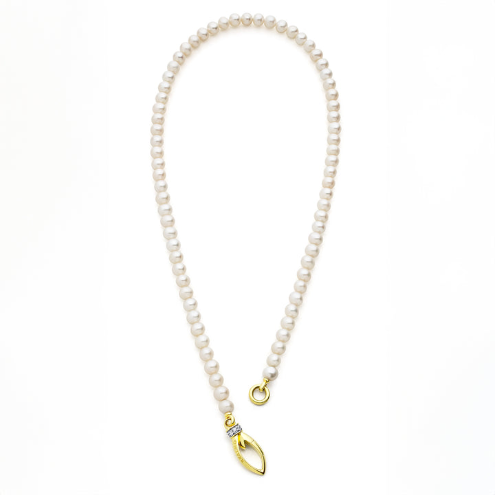 Everyday Pearl Necklace 16" - 18K Gold Vermeil + CZ Blanc
