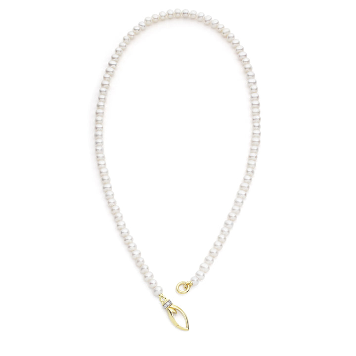 Everyday Pearl Necklace 18" - 18K Gold Vermeil + CZ Blanc