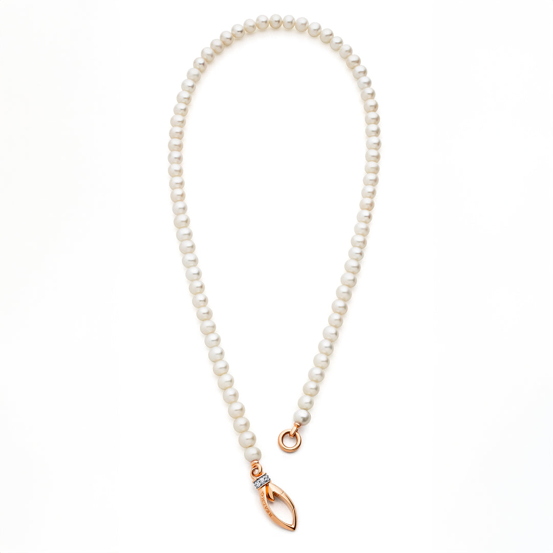 Everyday Pearl Necklace 16" - 18K Rose Gold Vermeil + CZ Blanc
