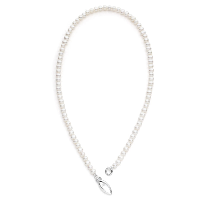 Everyday Pearl Necklace 18" - Sterling Silver + CZ Blanc