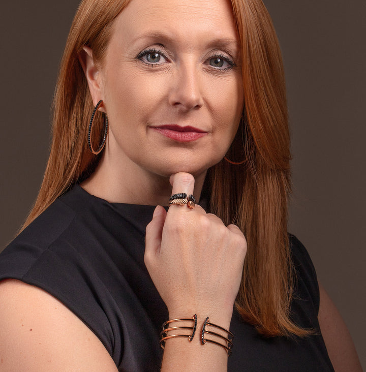 Corset Pavé Cuff 3 Bar - 18K Rose Gold Vermeil + CZ Noir