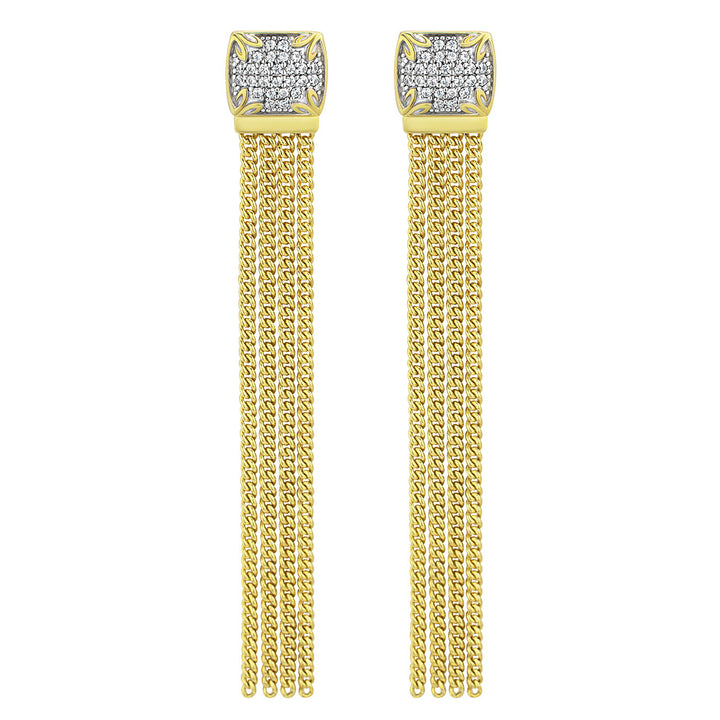 gold long pavé earring