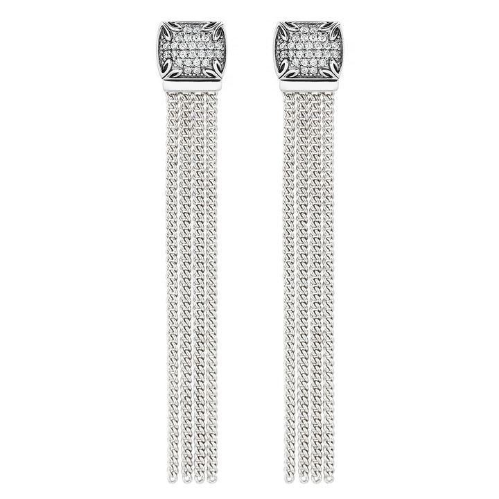 long silver pavé earring