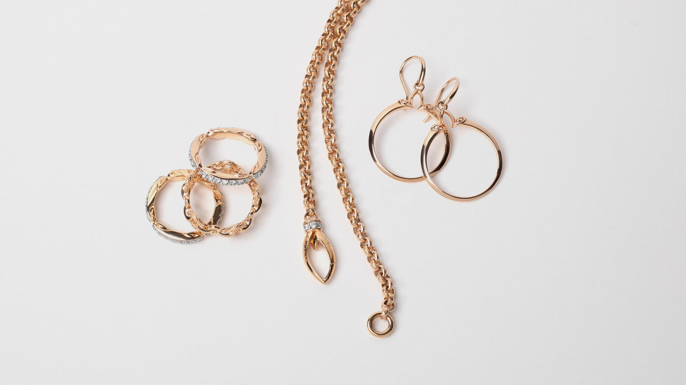 Rose Gold rings, necklace and earrings from REALM