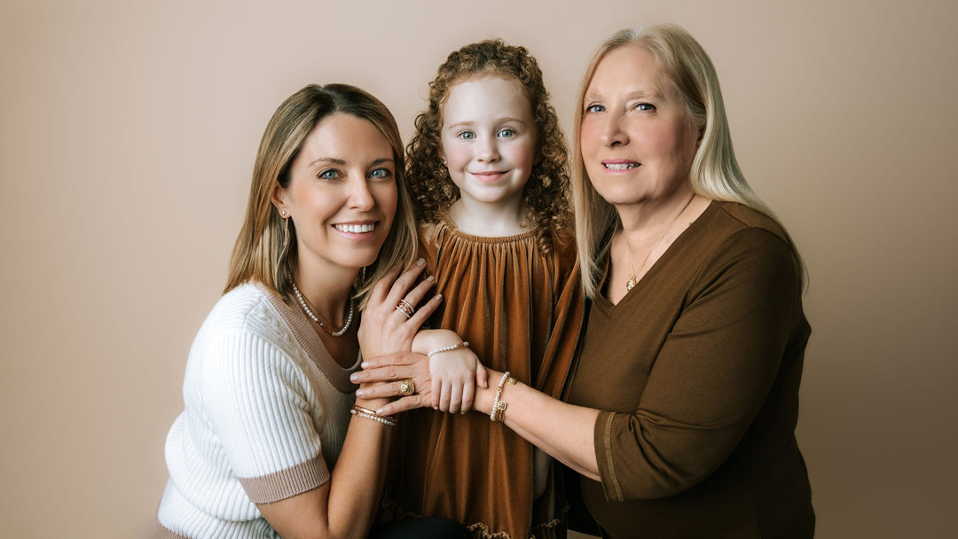 Jessi Sheridan, her mother Shirley and daughter Elle wearing REALM jewelry — Mother's Day.