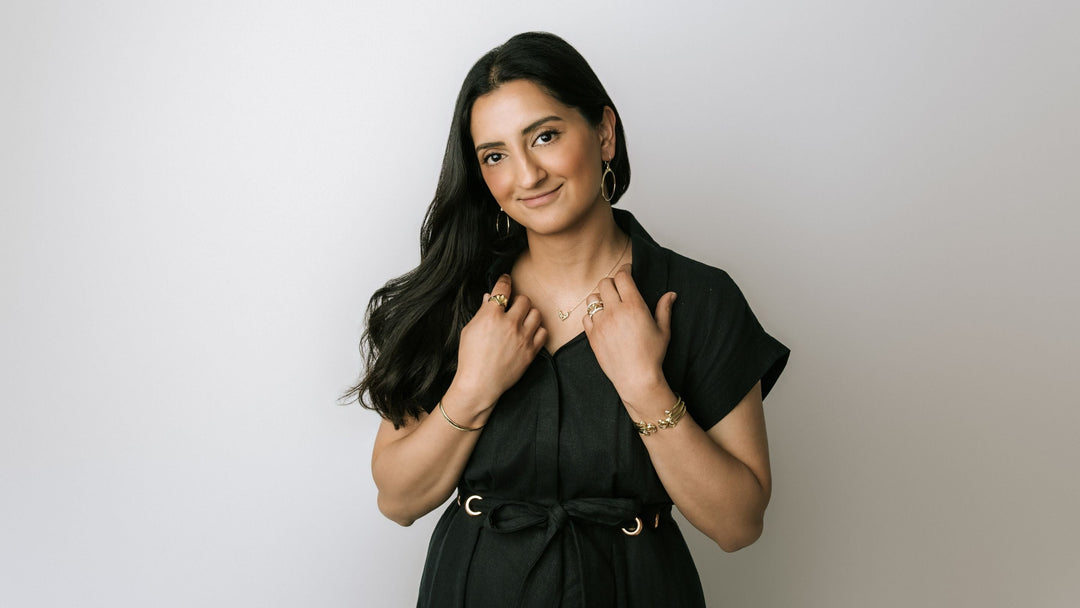 Sejal Hanaway wearing REALM gold jewelry — Real Woman of REALM.