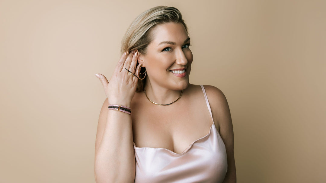Tina Corrado wears the new pink pavé CZ Rose collection