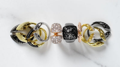 Classic to cool ring styles in gold, rose gold, silver and black ruthenium from REALM