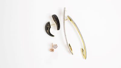 Trio of sweet to statement styles of earrings in gold and rose gold from REALM