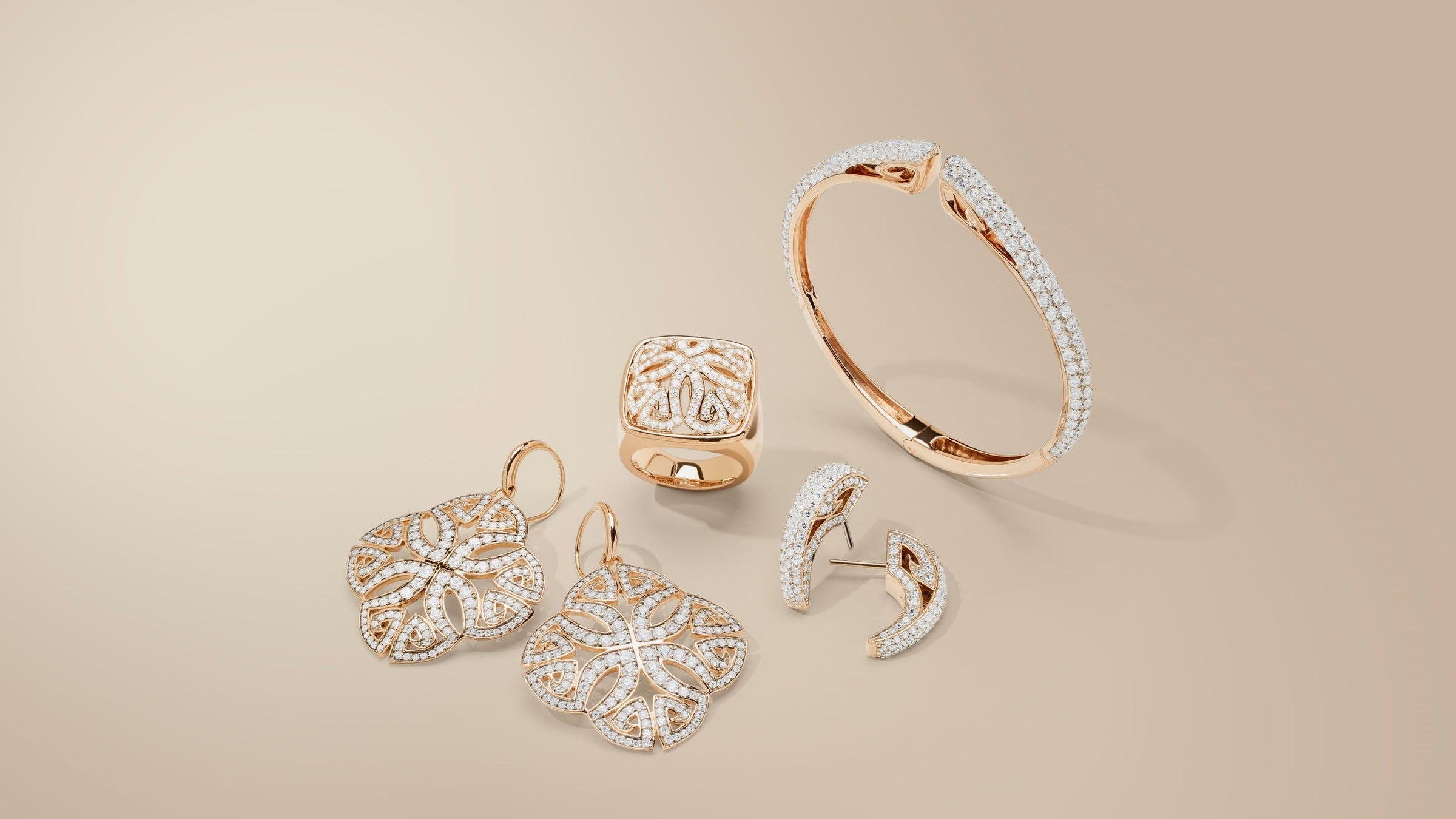NEW Rose Gold Sparkle earrings, ring and cuff from REALM Fine + Fashion Jewelry