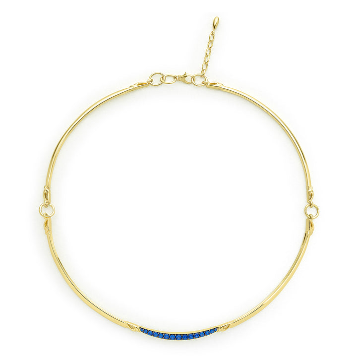 gold necklace with blue stones