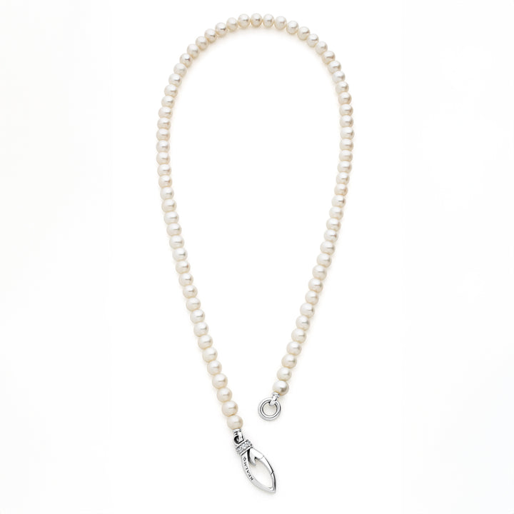 Everyday Pearl Necklace 16" - Sterling Silver + CZ Blanc