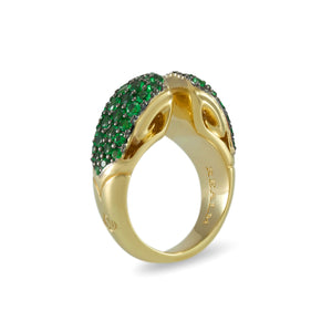 bold statement stack ring 13mm wide in 18K Gold Vermeil with green cz stones