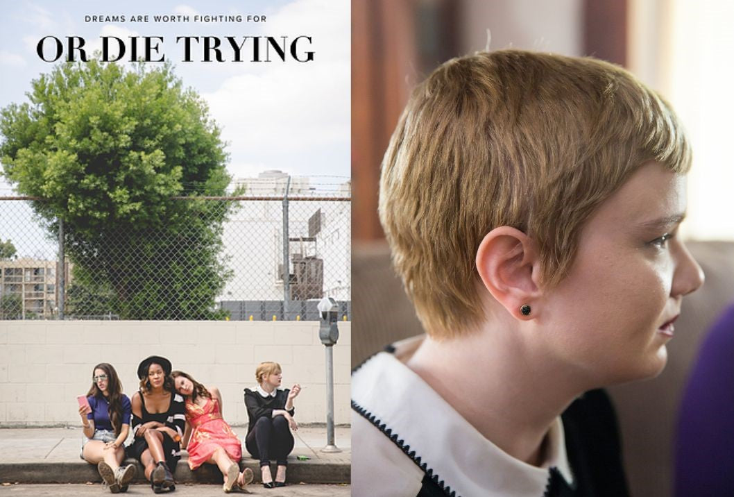 Or Die Trying tv series poster and star Sarah Marie Hawkins wearing REALM Fine + Fashion Jewelry