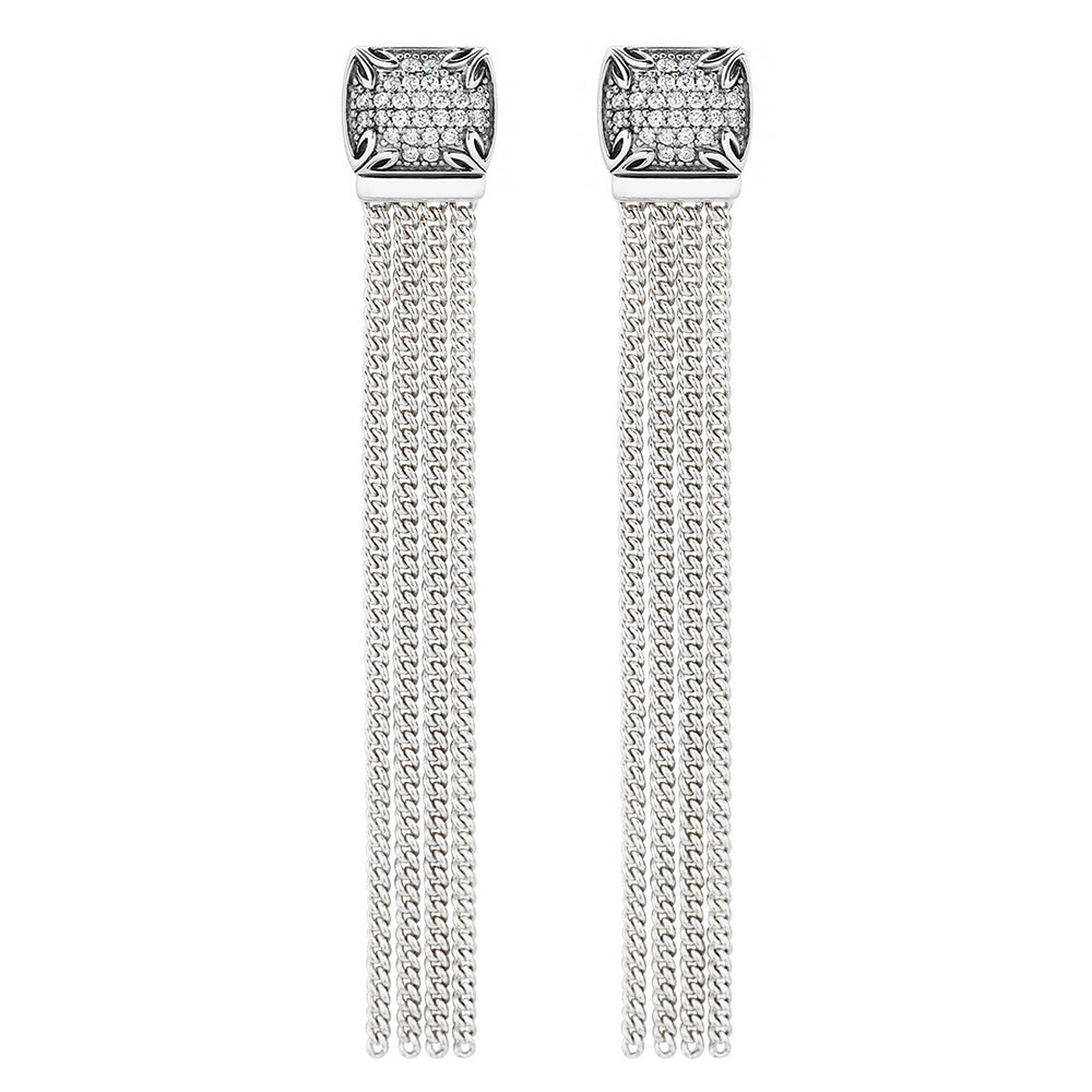 long silver pavé earring