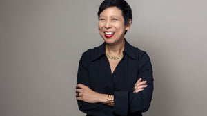 Ellen Yin, legendary restaurateur + James Beard Award Winner + Real Woman of REALM wearing REALM gold jewelry