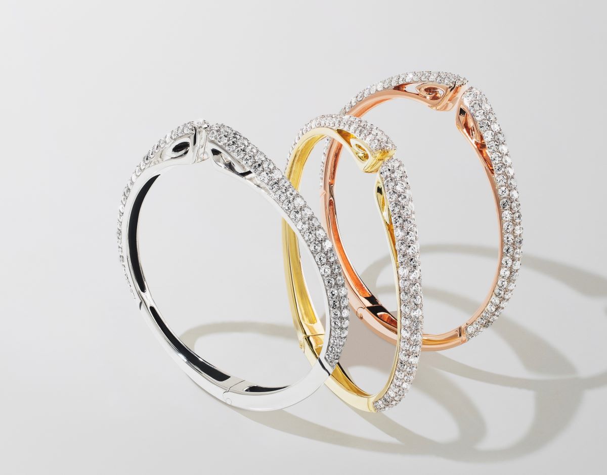 Trio of new sparkly cuff bracelets in sterling silver, 18K Gold Vermeil and 18K Rose Gold Vermeil from REALM Fine + Fashion Jewelry