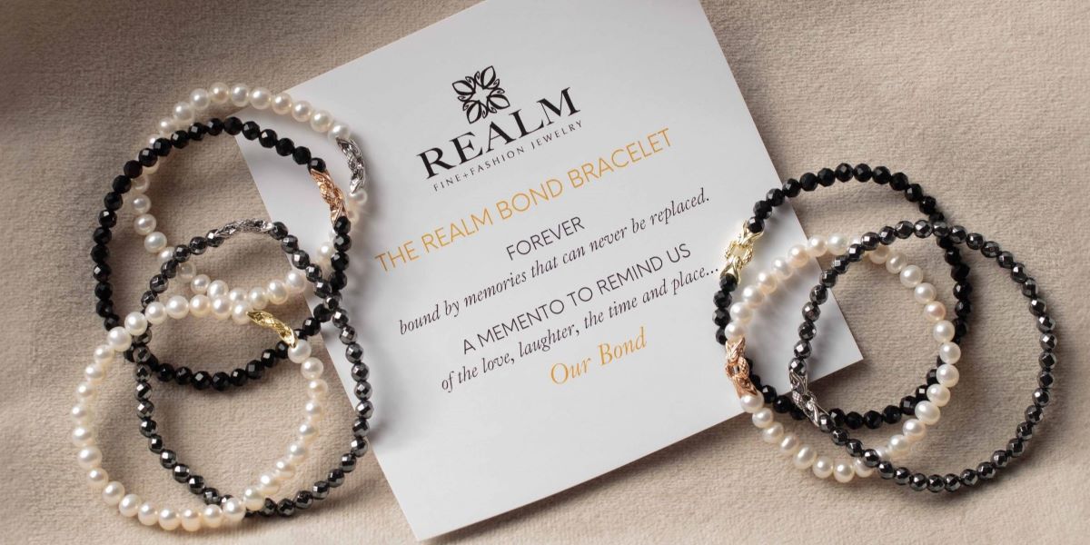 Array of friendship Bond Bracelets in pearl, black agate and hematite with special gift card.