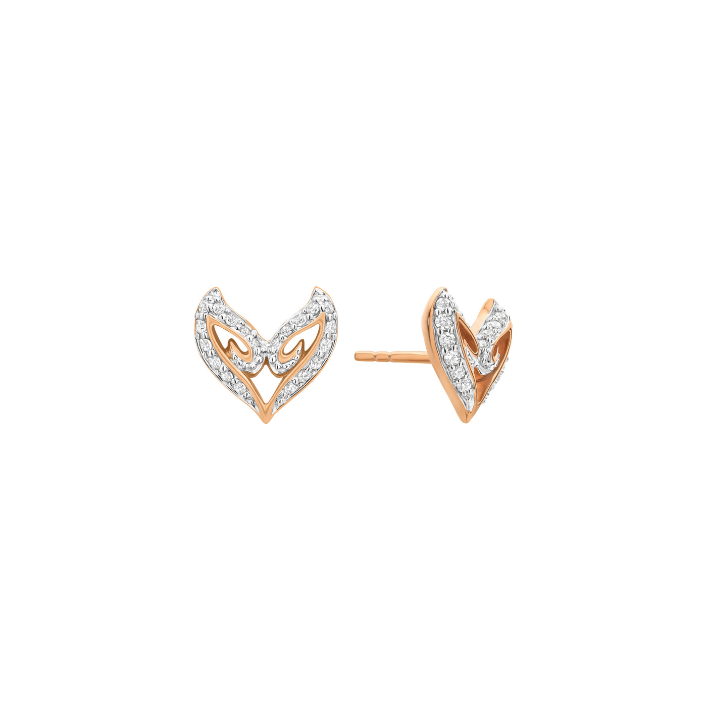 V Pavé Stud Earring - 18K Rose Gold Vermeil + CZ Blanc