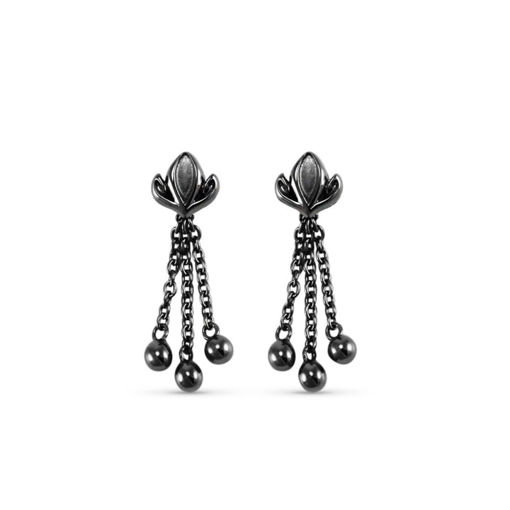 Dual Tassel Earring Short - Black Ruthenium Vermeil