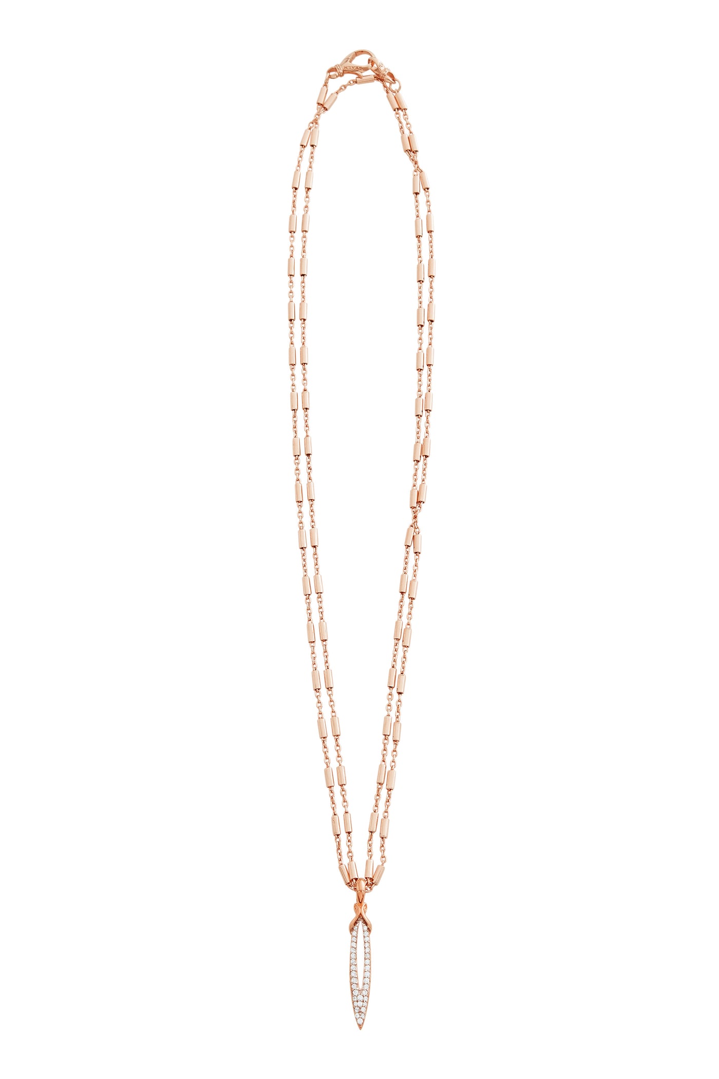 Stiletto Pavé Bar Chain Pendant - 18K Rose Gold Vermeil + CZ Blanc